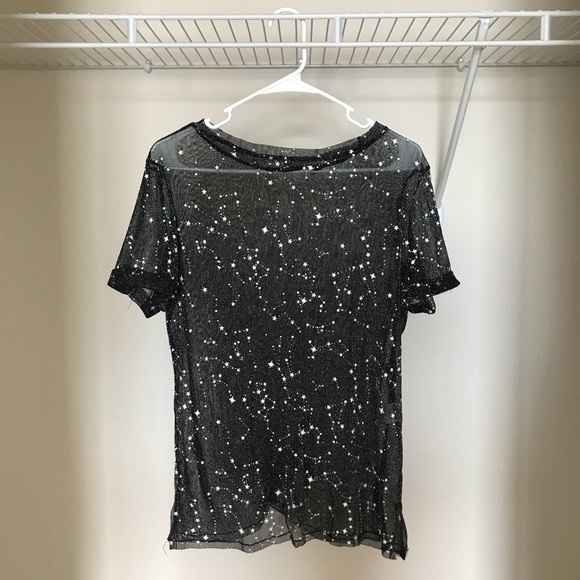 Sheer Black Tshirt With Silver Stars 